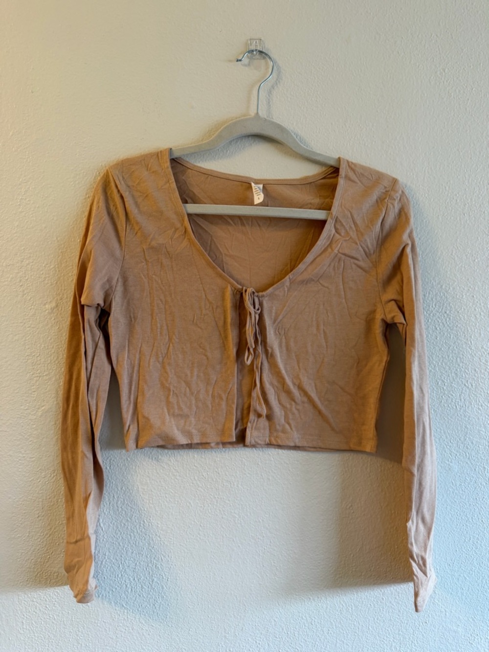 Womens Taupe Tie-Front Crop Top
